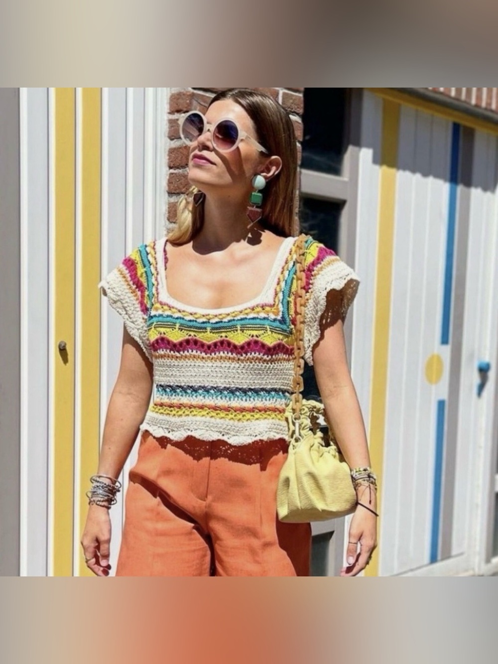 Zara Knit Crochet Crop Top Sweater Rainbow Striped Viral Med Boho Blogger Fav 🌈